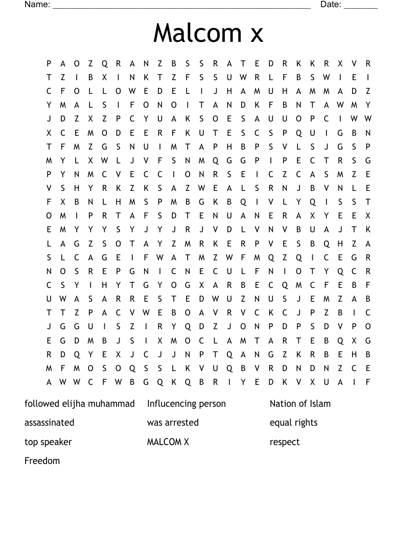 Malcom x Word Search