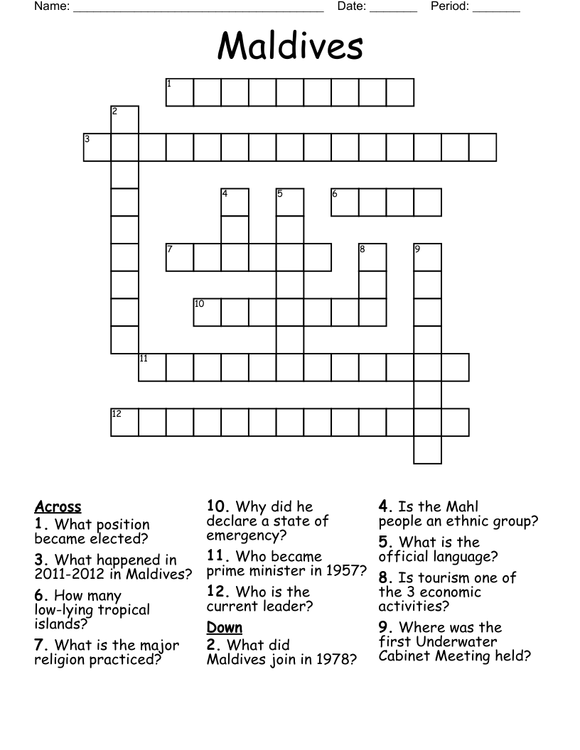 Maldives Crossword