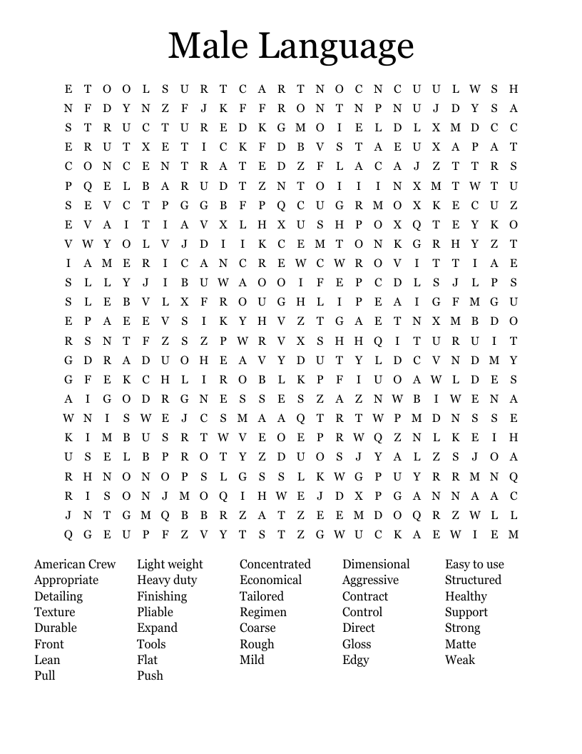 Male Language  Word Search