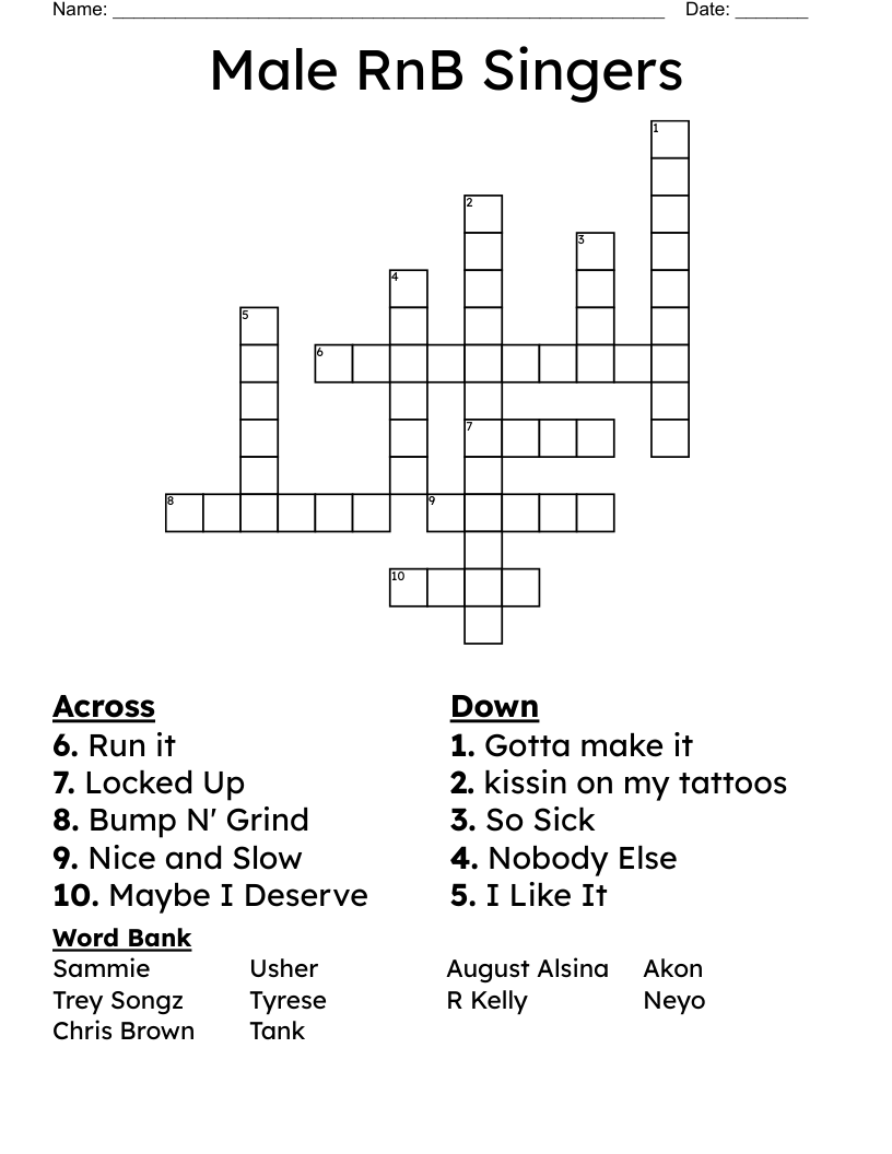 Male RnB Singers Crossword