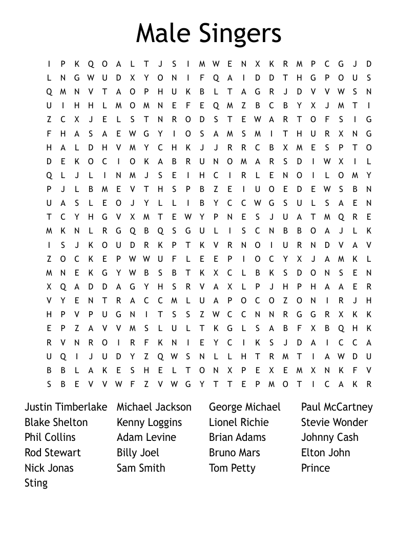 Male Singers Word Search