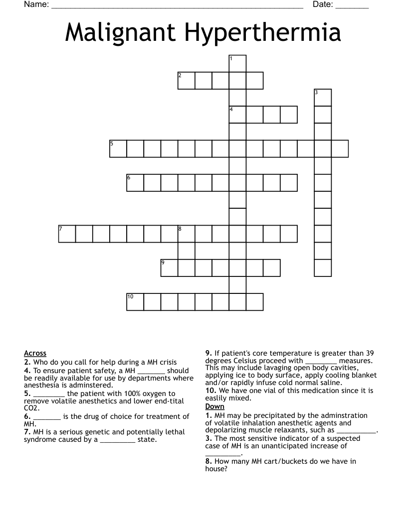 Malignant Hyperthermia Crossword