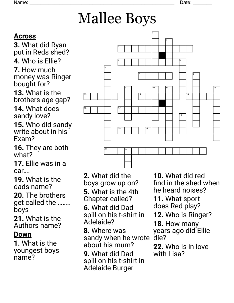 Mallee Boys Crossword