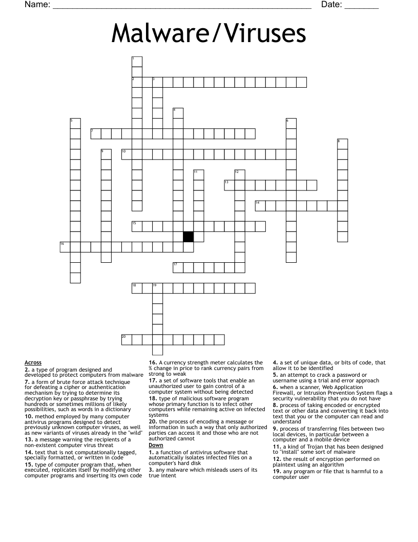 Malware/Viruses Crossword