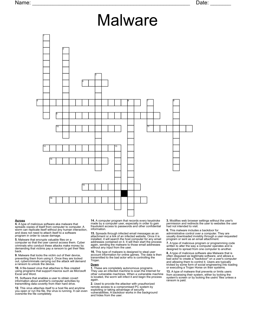 Malware Crossword