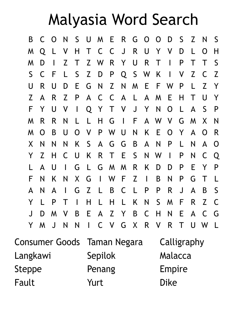 Malyasia Word Search