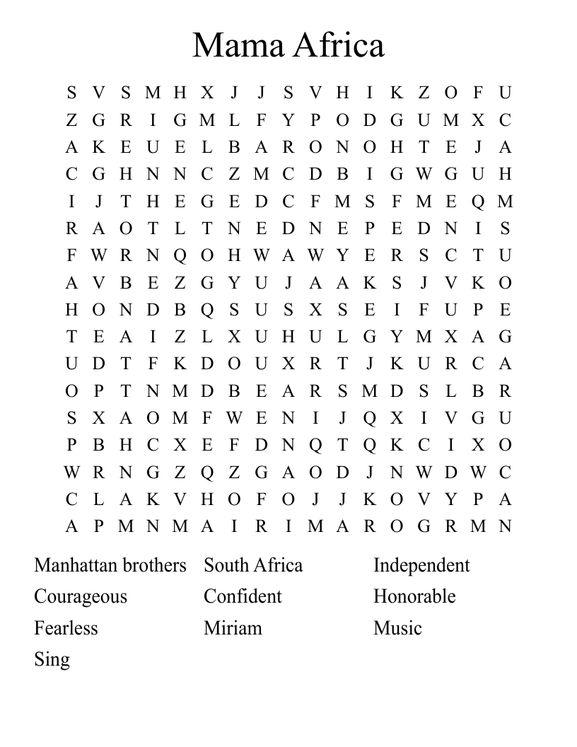 Mama Africa Word Search