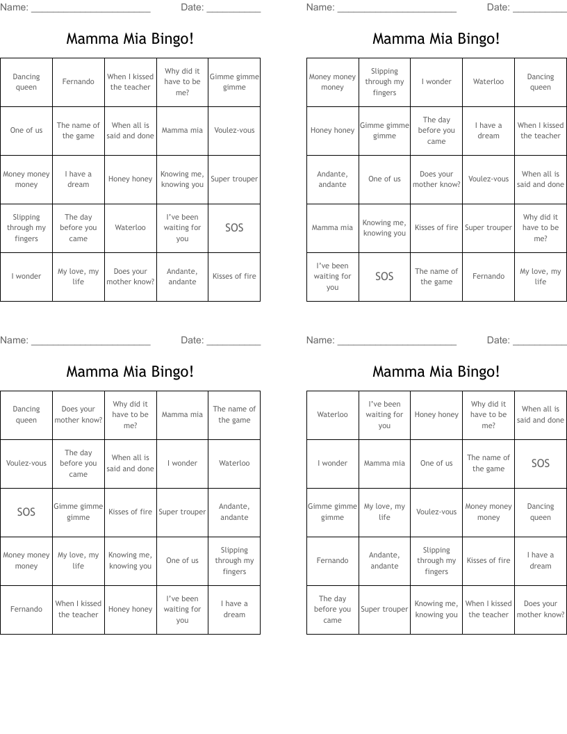 Mamma Mia Bingo!
