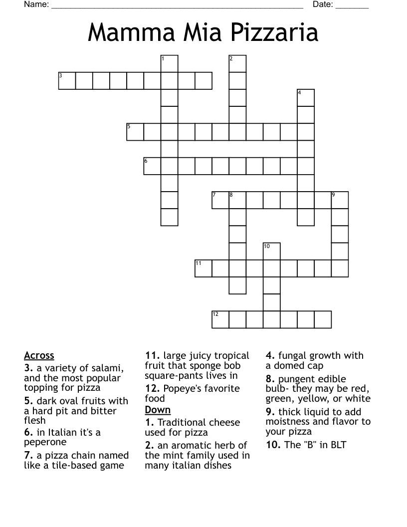 Mamma Mia Pizzaria Crossword