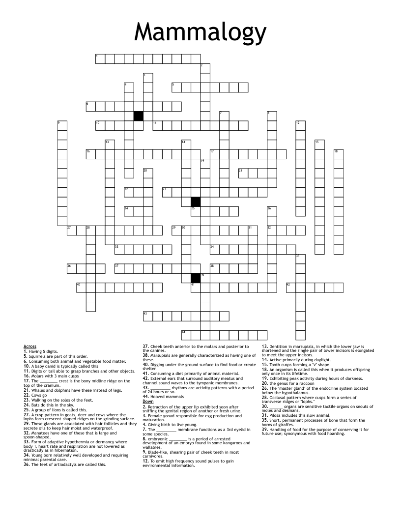 Mammalogy Crossword