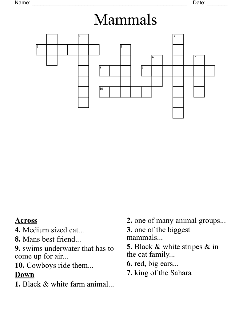 Mammals Crossword