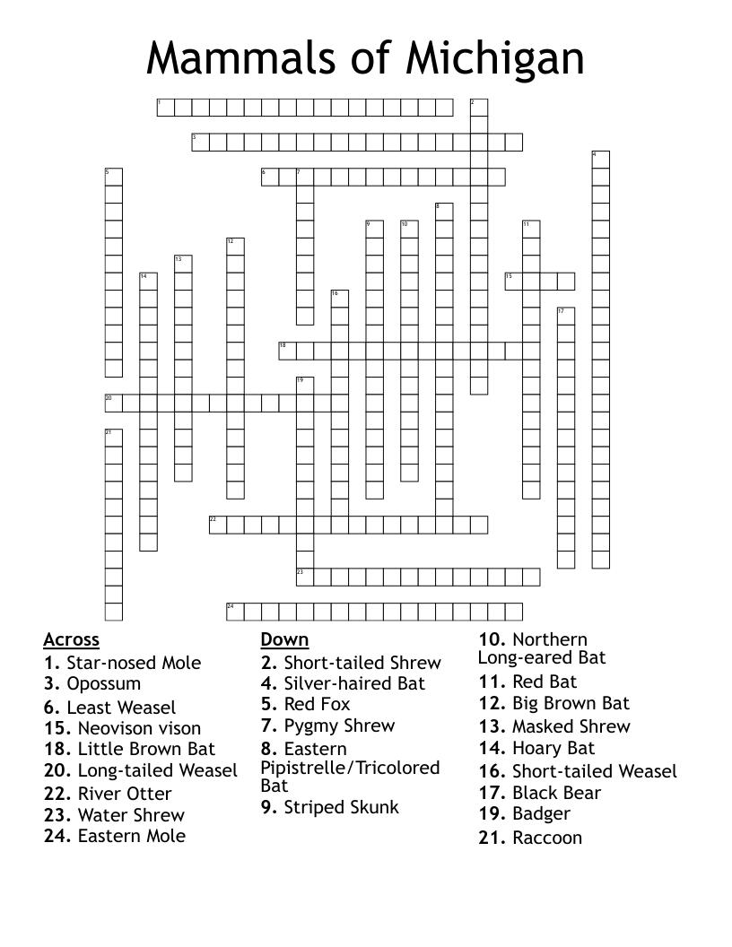 Mammals of Michigan Crossword