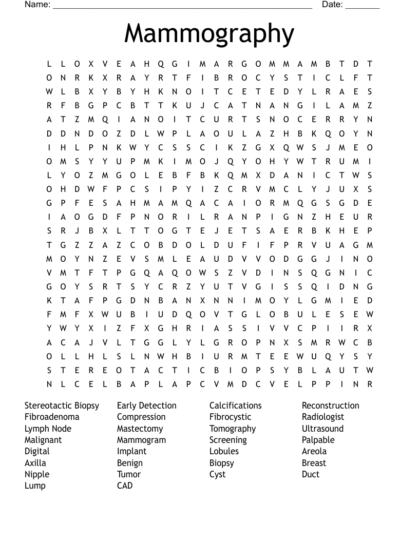Mammography Word Search
