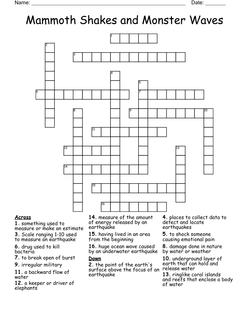 Mammoth Shakes and Monster Waves Crossword