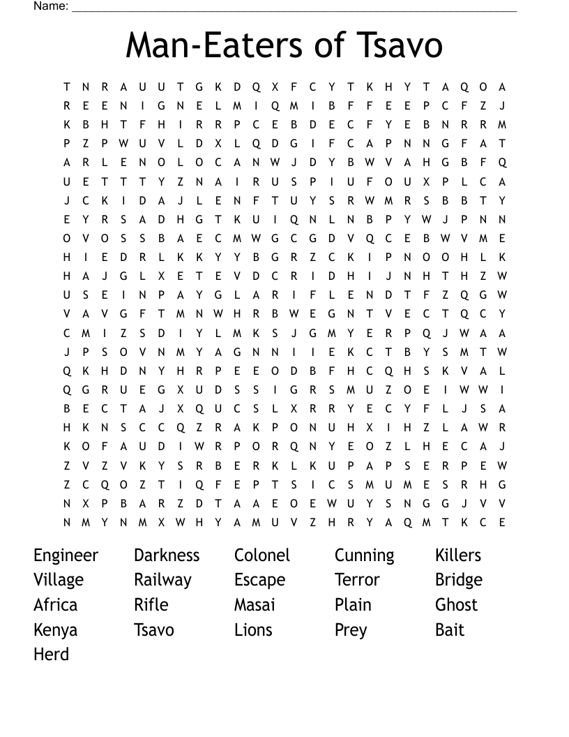 Man-Eaters of Tsavo Word Search