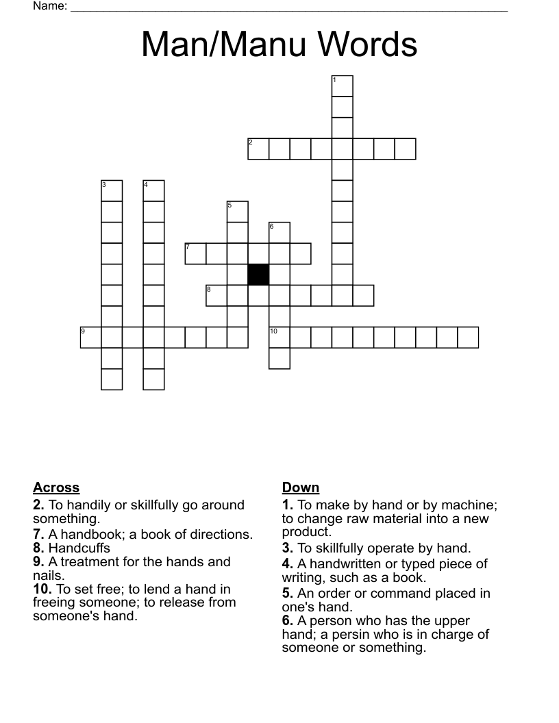 Man/Manu Words Crossword