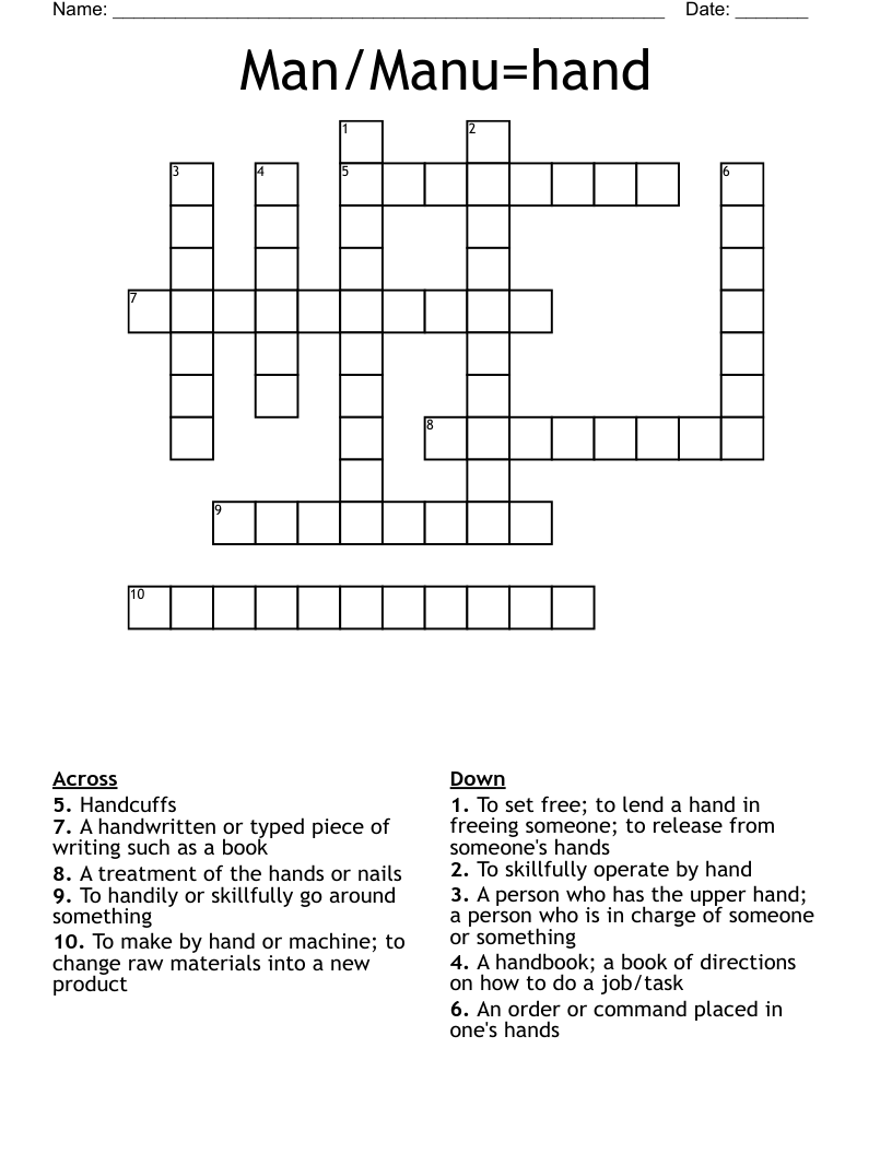 Man/Manu=hand Crossword