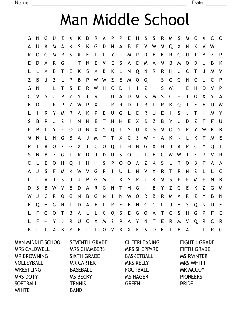 Man Middle School Word Search