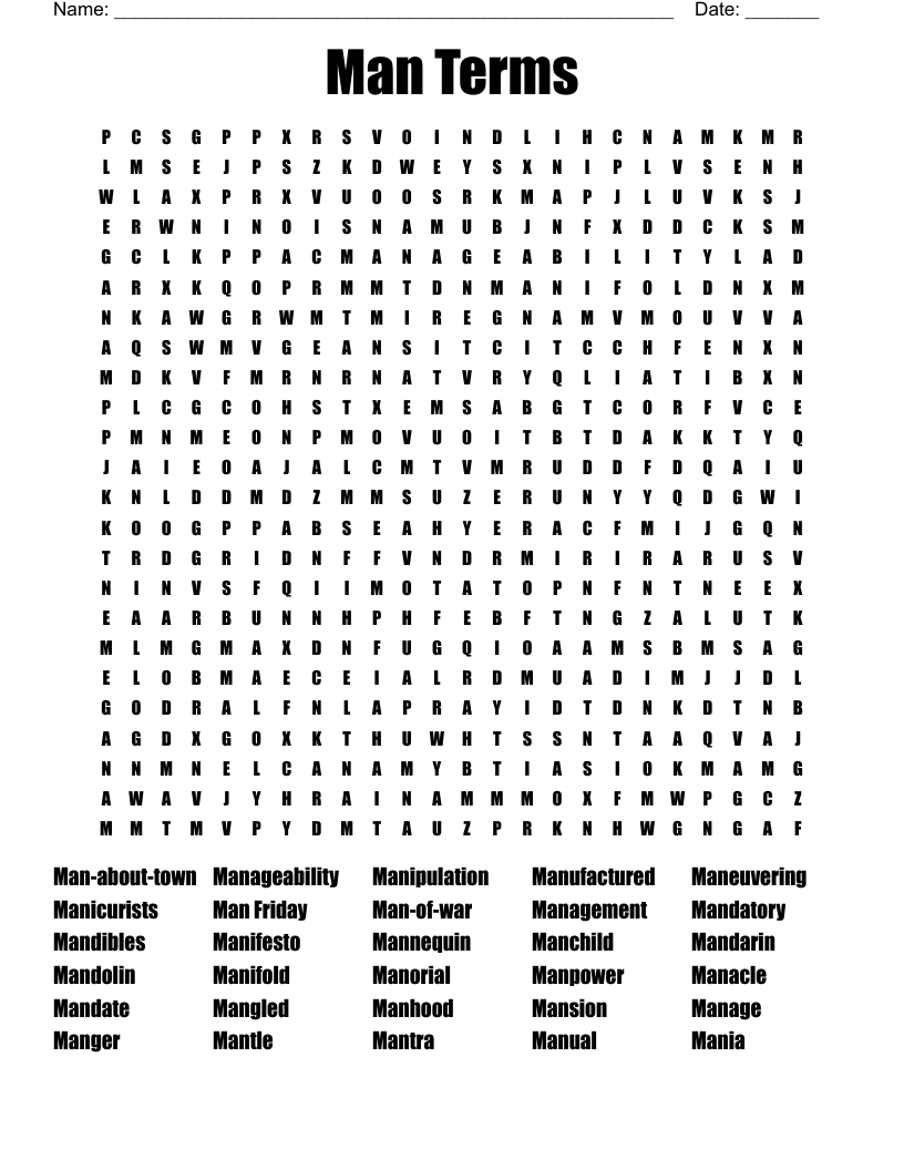 Man Terms Word Search