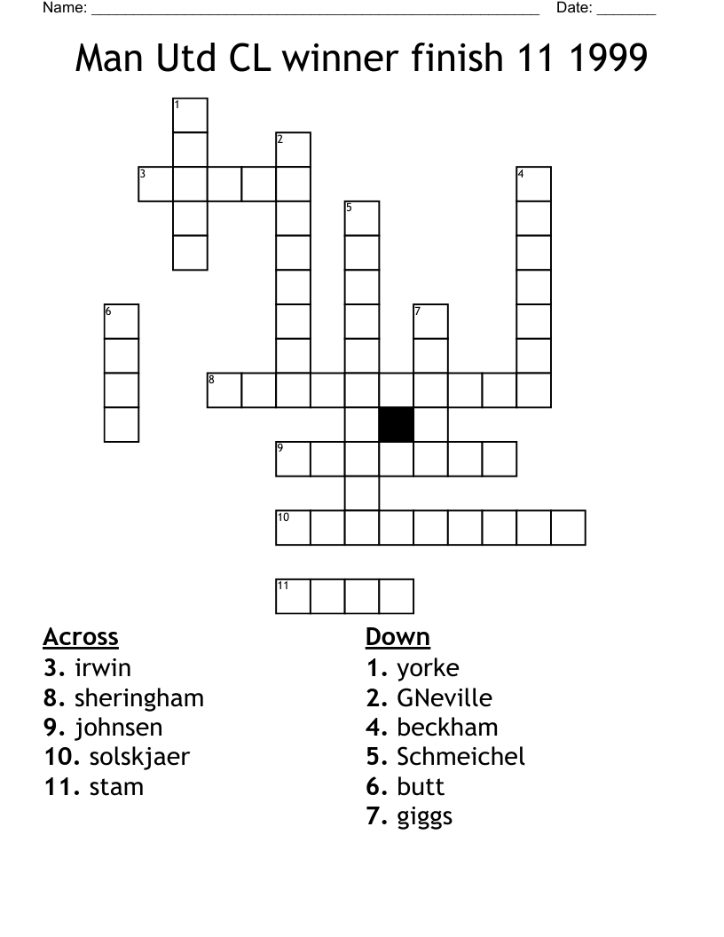 Man Utd CL winner finish 11 1999 Crossword