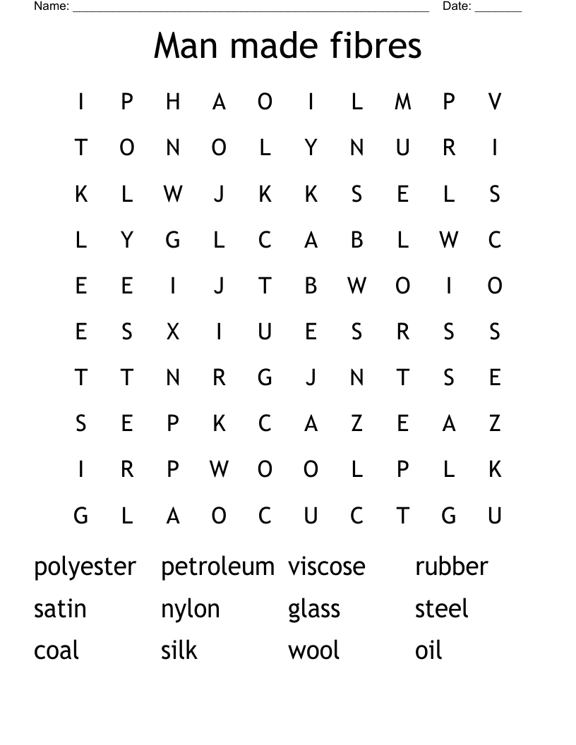 Man made fibres Word Search