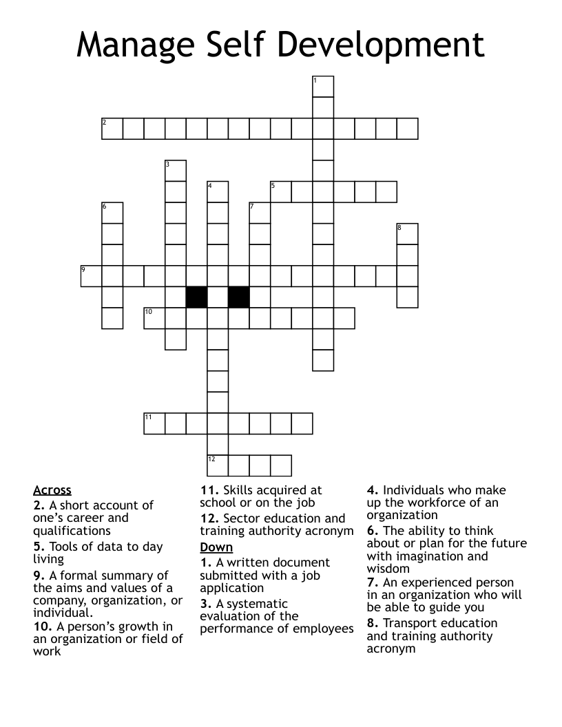 Manage Self Development  Crossword
