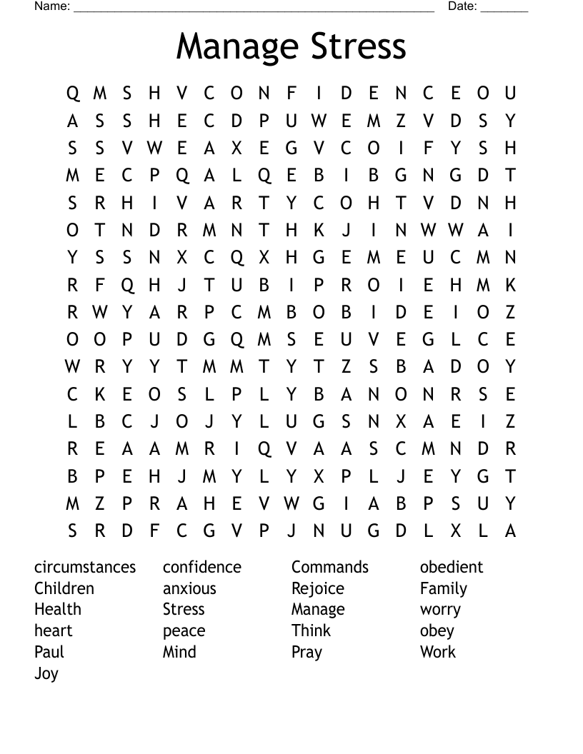 Manage Stress Word Search