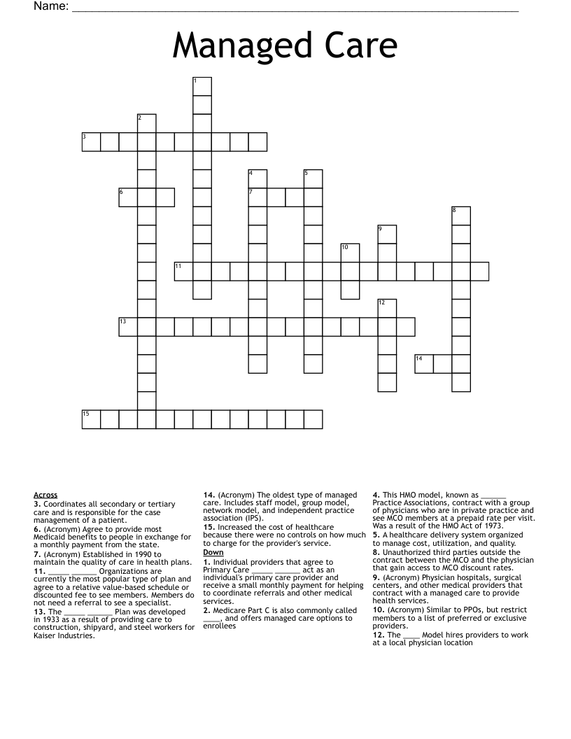 Managed Care Crossword