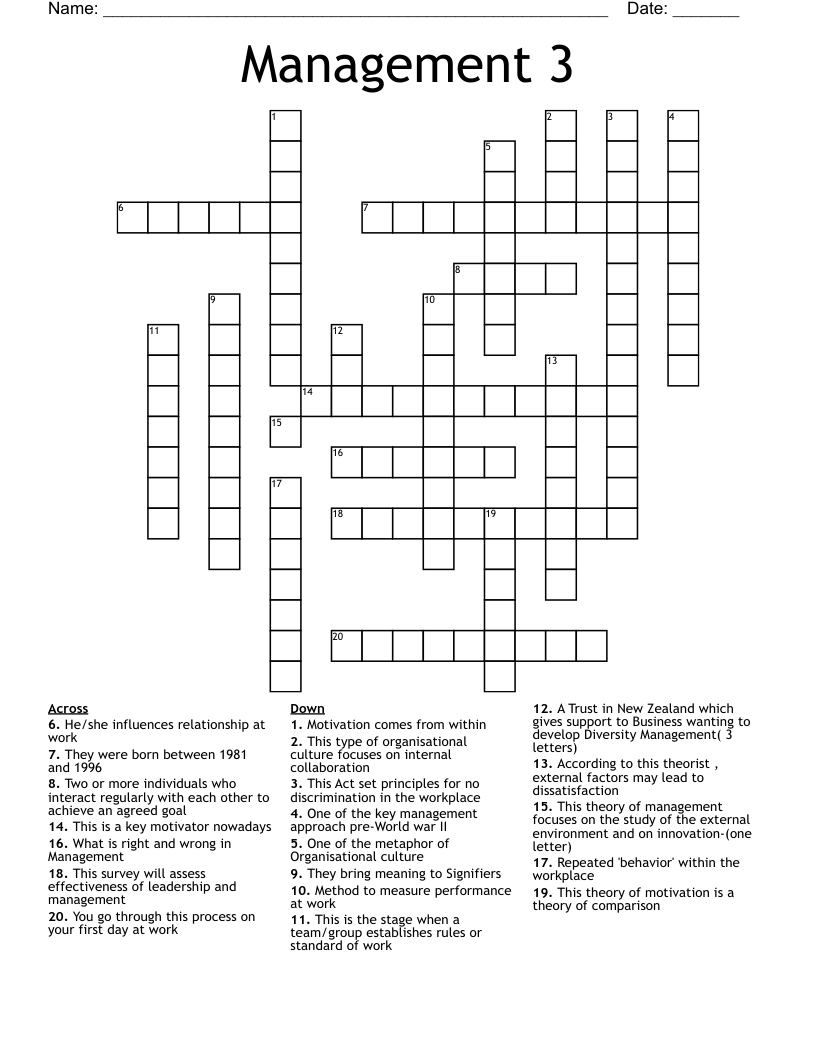 Management 3 Crossword