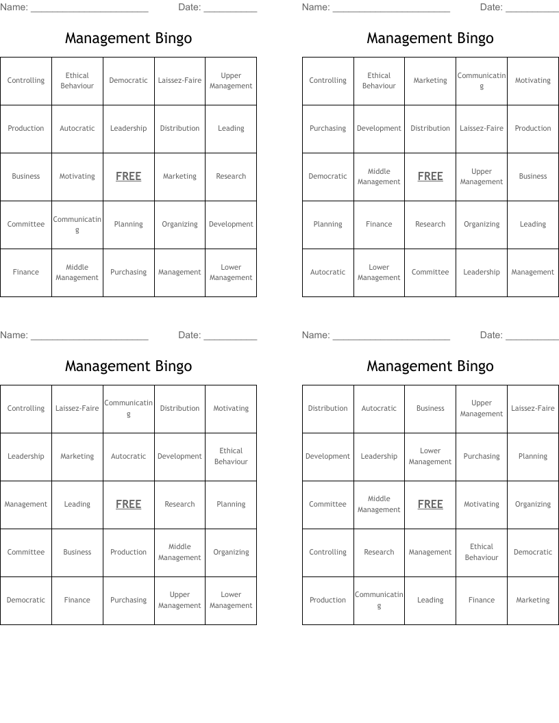 Management Bingo