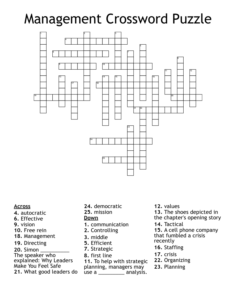 Management Crossword Puzzle
