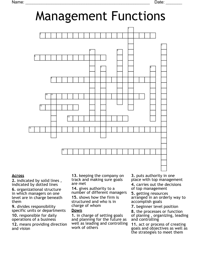 Management Functions Crossword