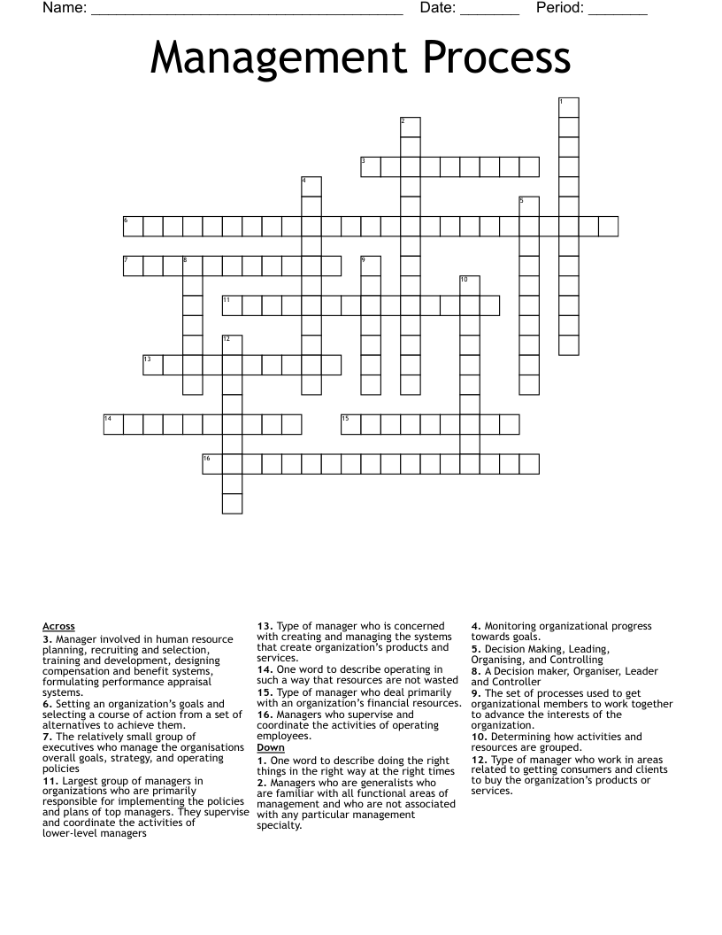Management Process Crossword