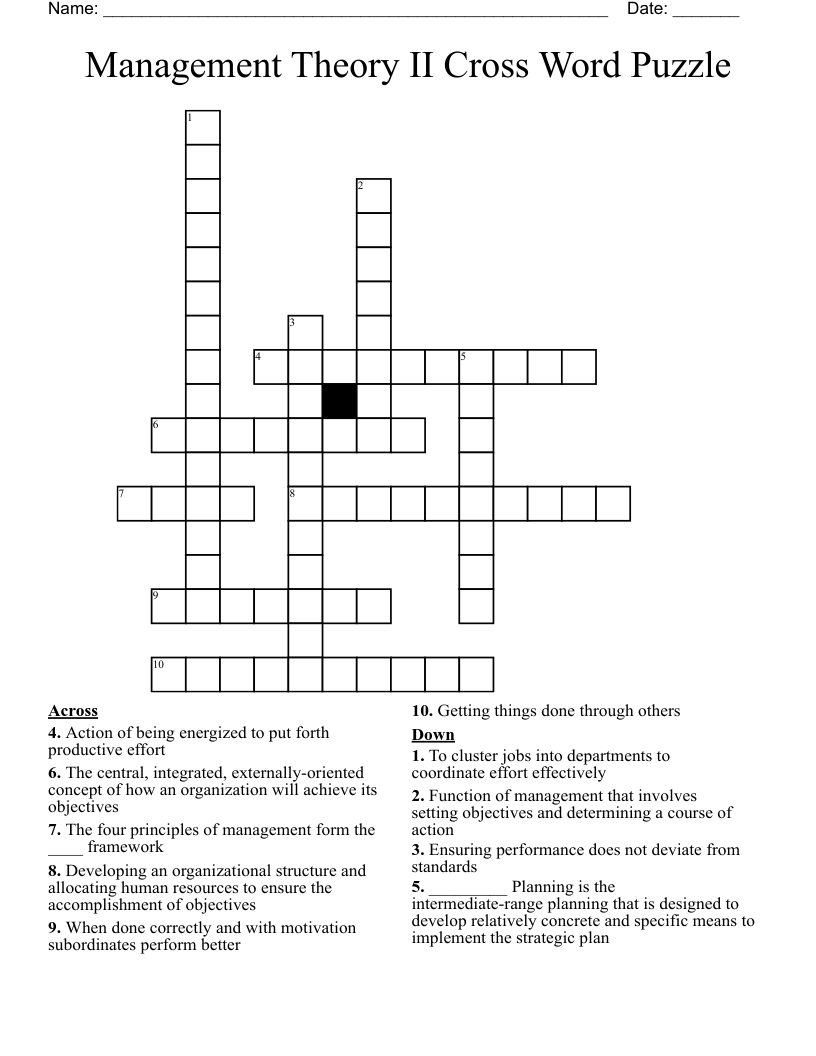 Management Theory II Cross Word Puzzle