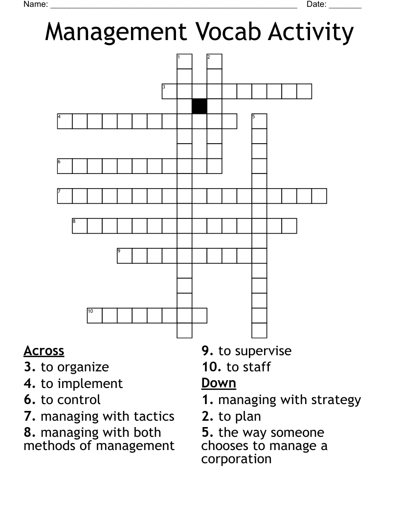 Management Vocab Activity Crossword
