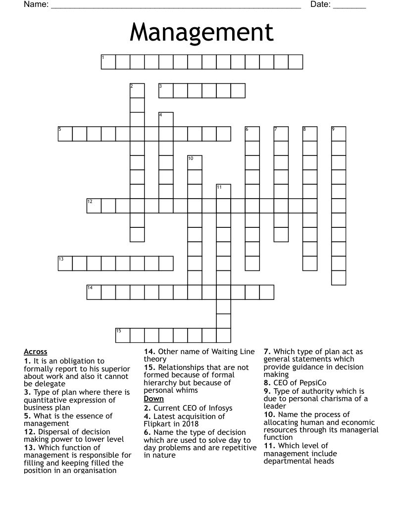 Management  Crossword