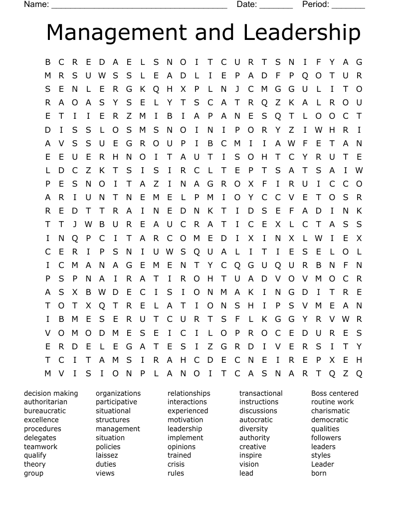 Management and Leadership  Word Search