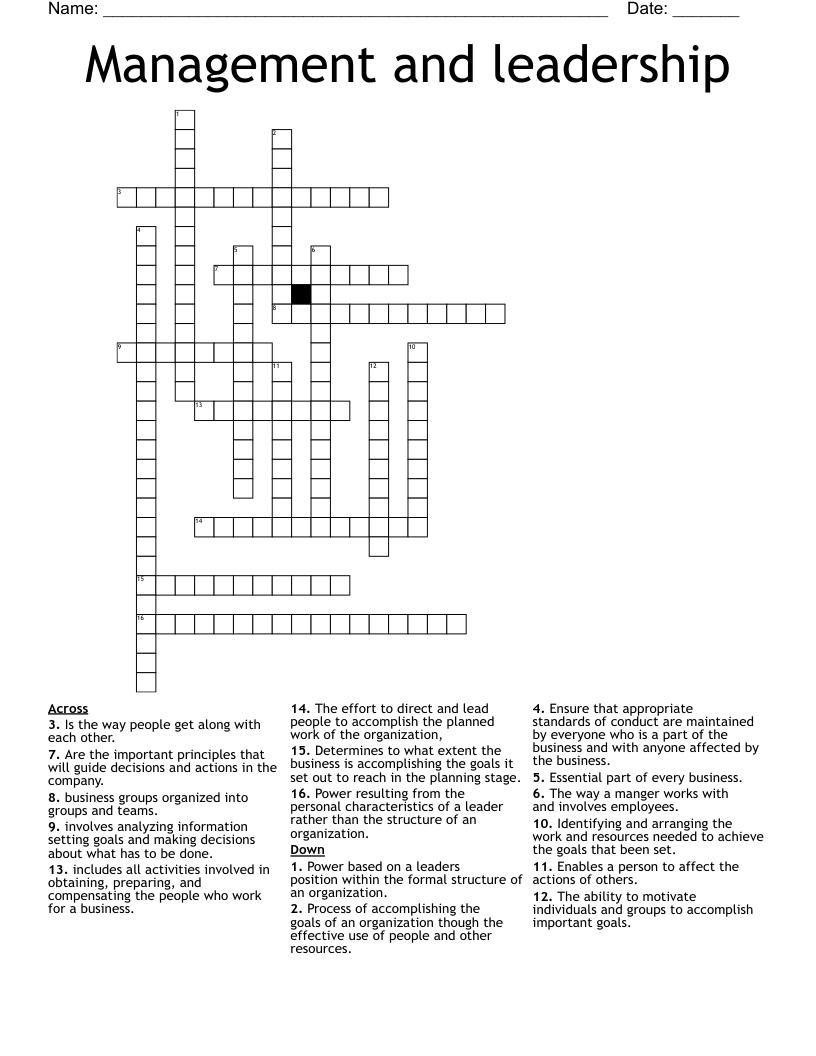 Management and leadership Crossword