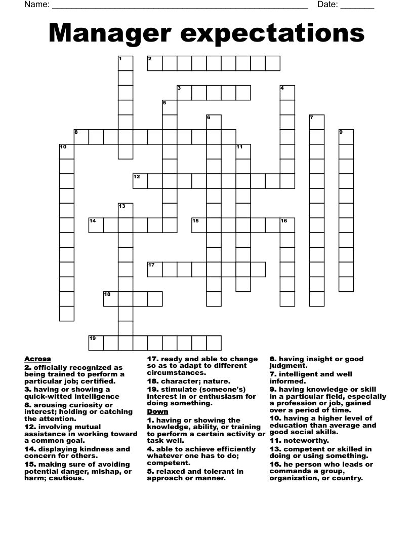 Manager expectations Crossword