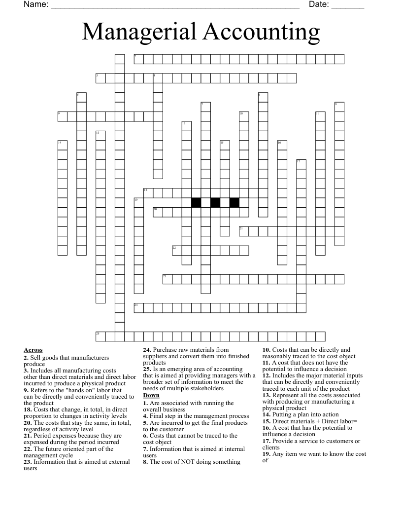 Managerial Accounting Crossword