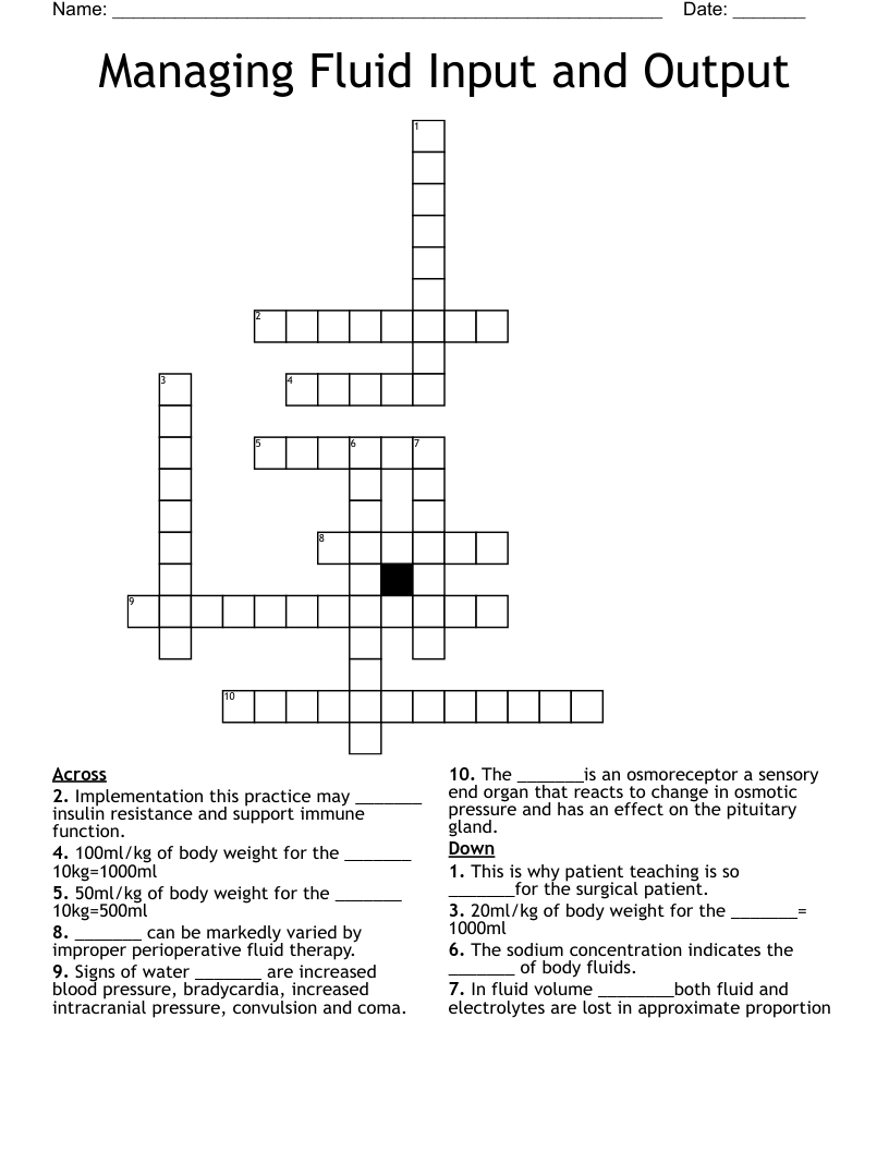 Managing Fluid Input and Output  Crossword
