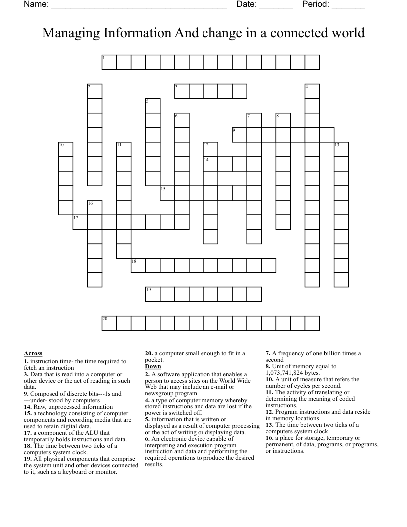 Managing Information And change in a connected world Crossword