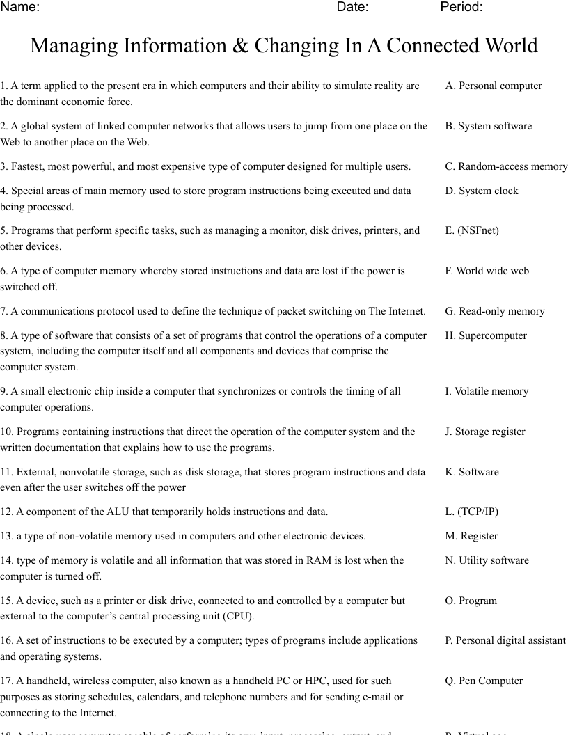 Managing Information & Changing In A Connected World Worksheet