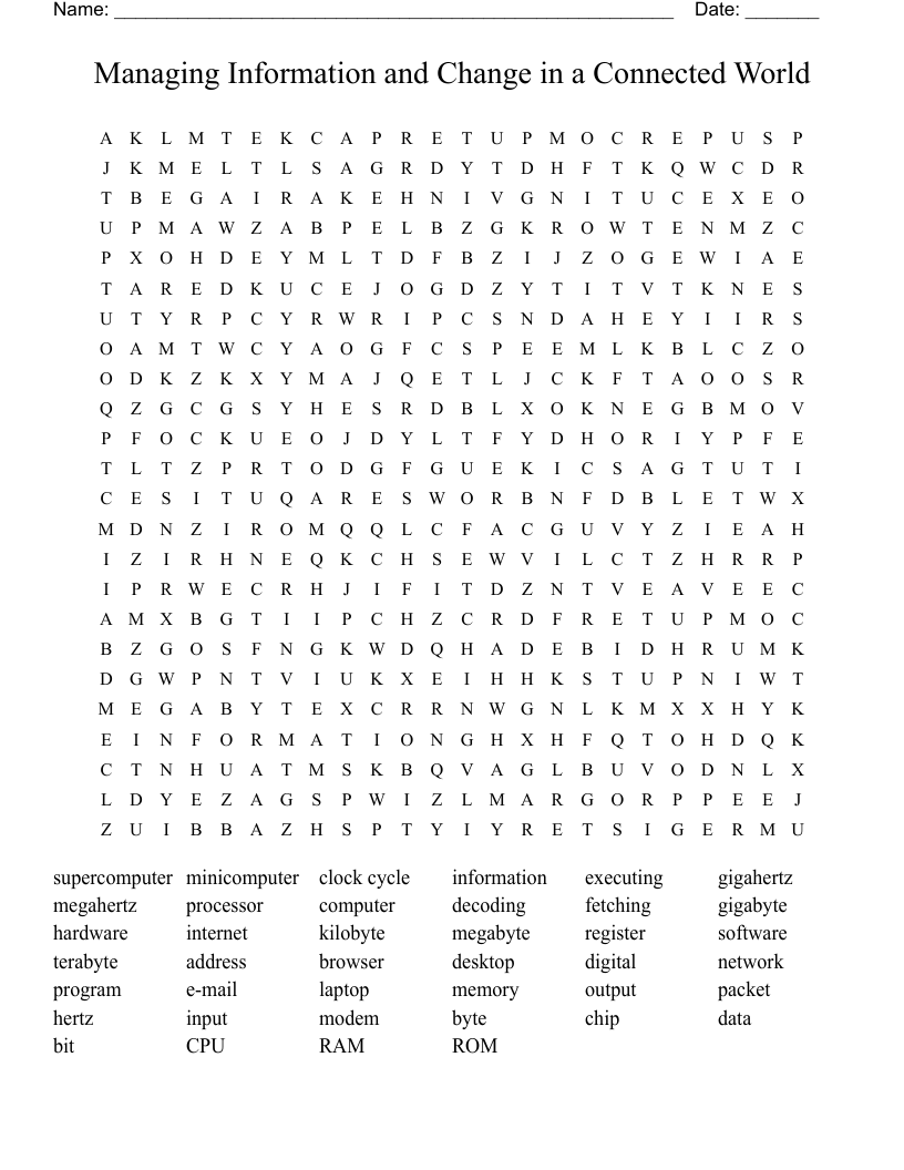 Managing Information and Change in a Connected World Word Search