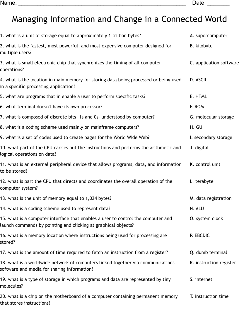 Managing Information and Change in a Connected World Worksheet