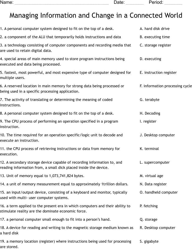 Managing Information and Change in a Connected World Worksheet
