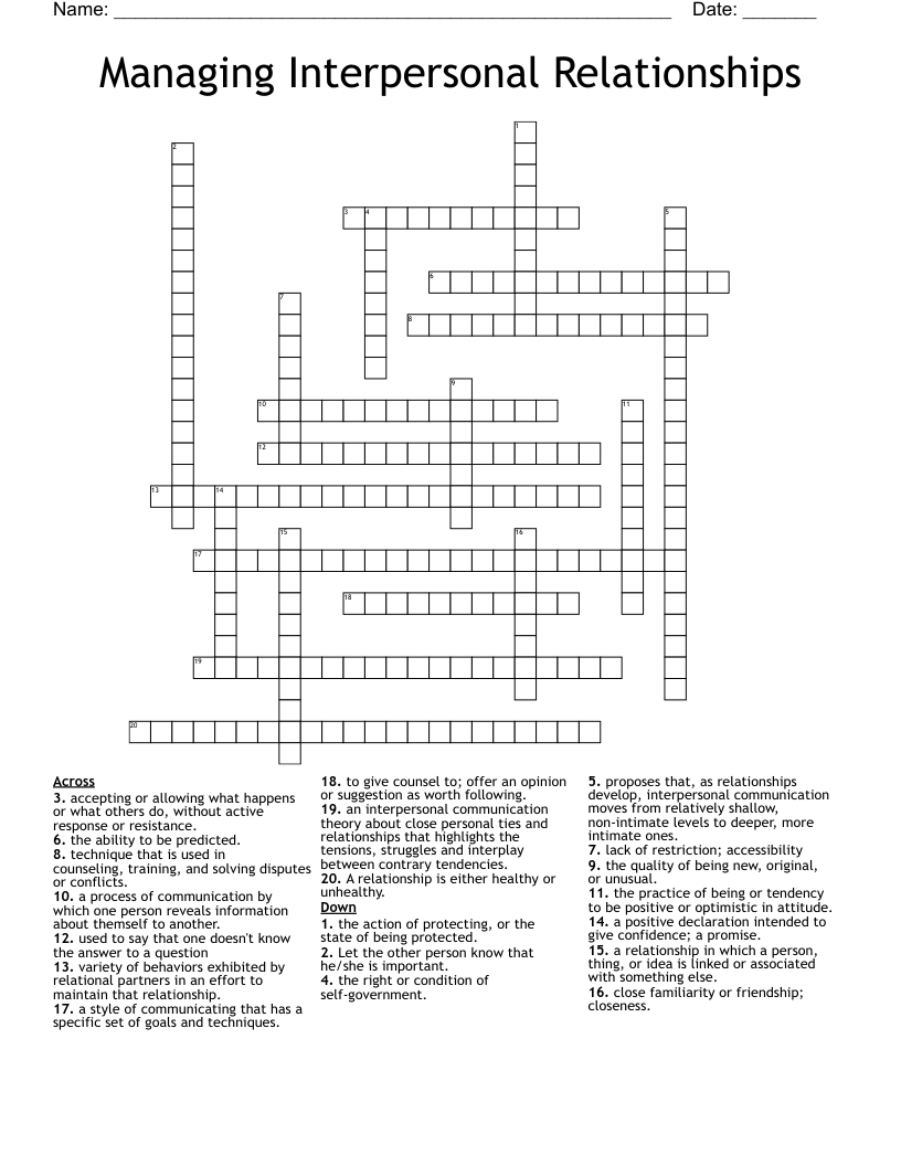 Managing Interpersonal Relationships  Crossword