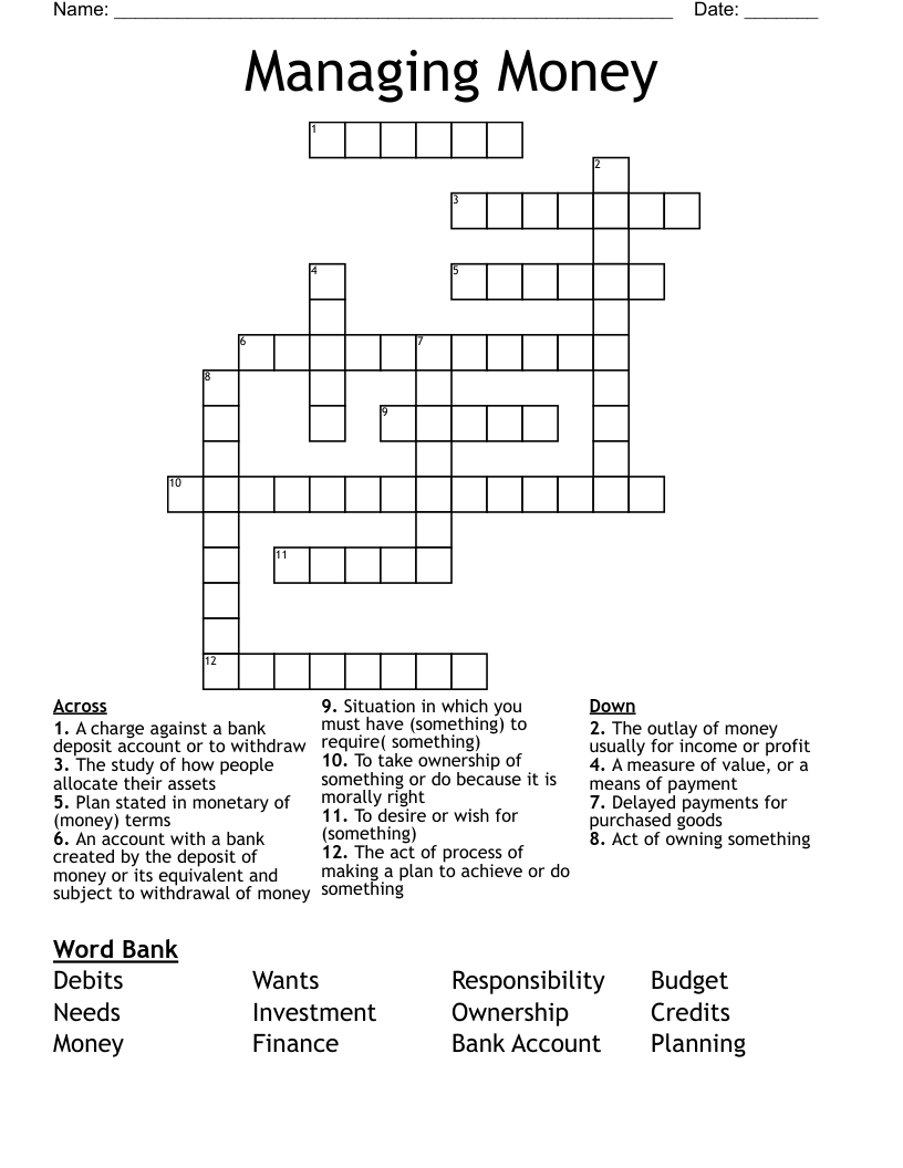 Managing Money Crossword