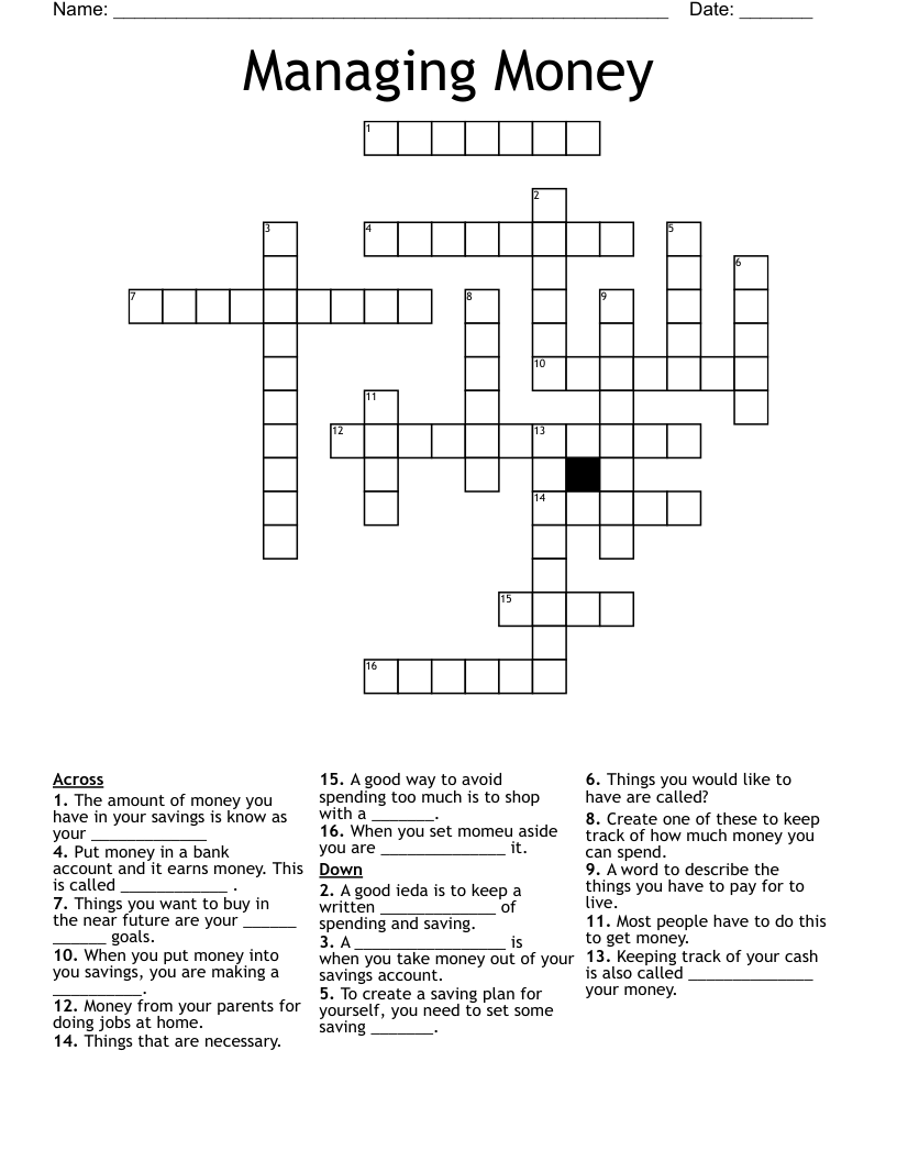 Managing Money Crossword