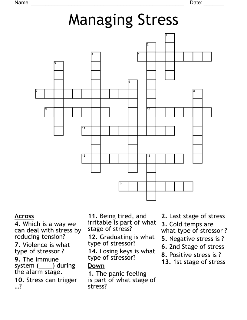 Managing Stress Crossword
